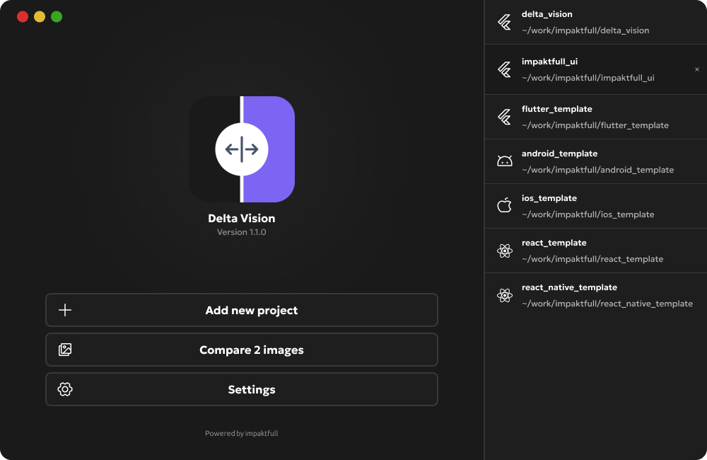 DeltaVision project manager showing multiple git repositories